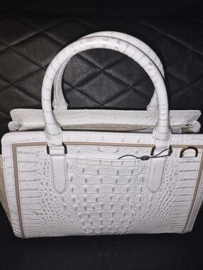 White Croc-Embossed Structured Tote Handbag